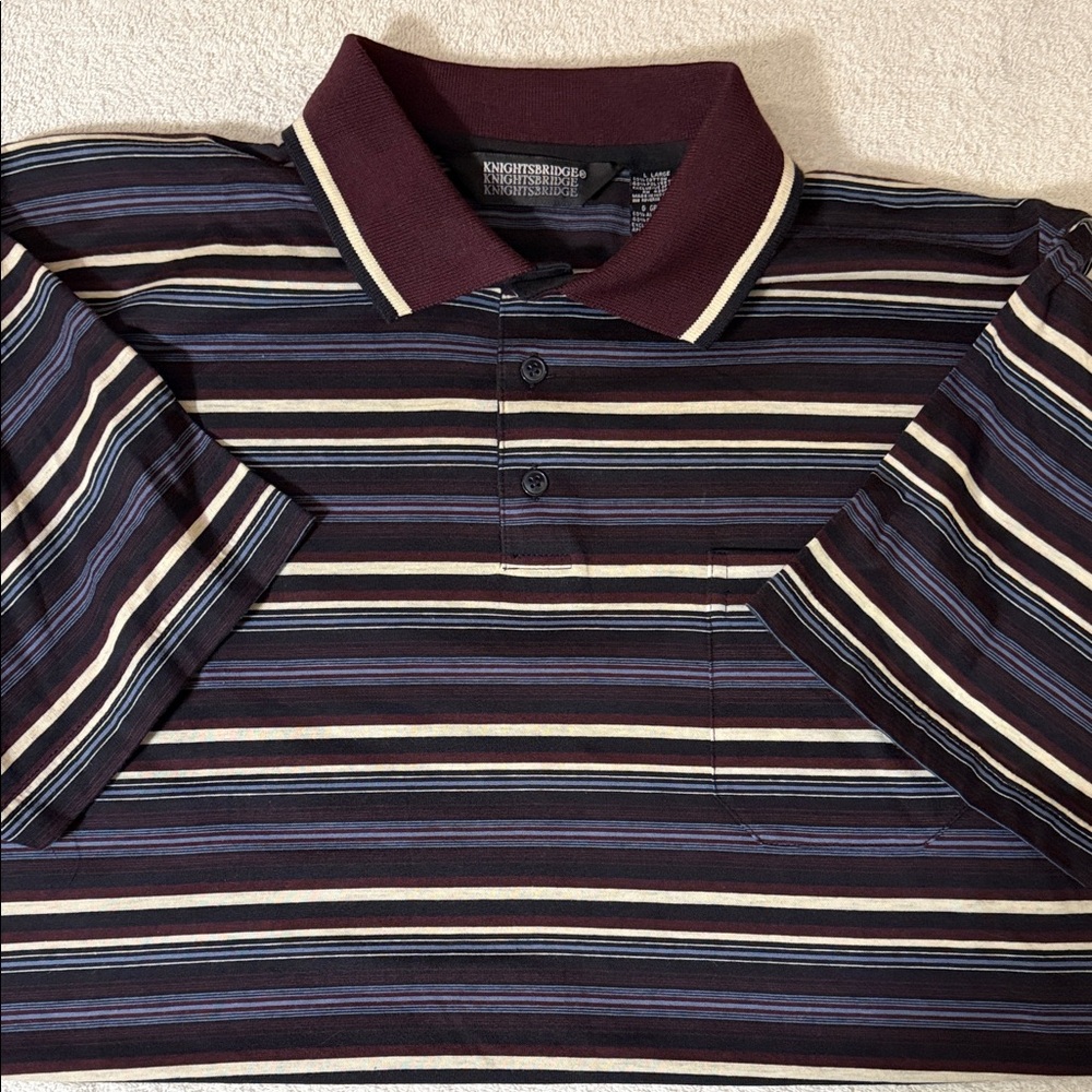 VTG Knightsbridge Striped Polo Pocket Shirt Vintage 90s Preppy Golf Grandpa
